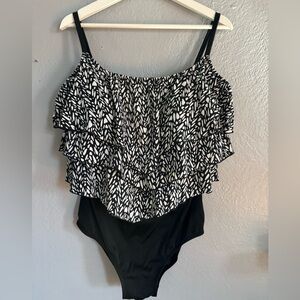 Studio Works Bathing Swim Suit SZ. 20 Black‎ White Layered One Piece MSRP $84